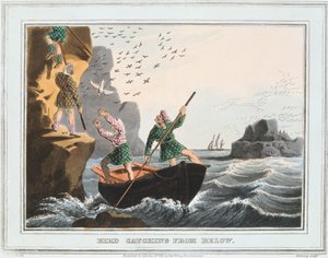 Chytání ptáků zdola, Shetlandské ostrovy, 1813 od Unbekannt