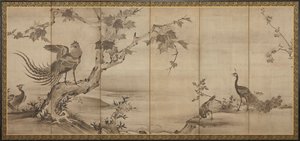 Ptáci, květiny a stromy: na zadní straně bambusové stromy, období Momoyama, 1568-1615. od Unbekannt