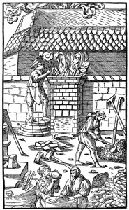 Vysoká pec na tavení železné rudy, 1556 od Unbekannt