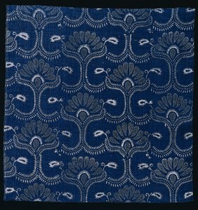 Modrý indigový odolný tisk se stylizovaným listovým designem, 1790. od Unbekannt