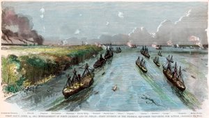Bombardování Forts Jackson a St Philip, Louisiana, americká občanská válka, duben 1862 od Unbekannt