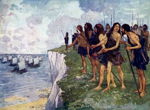 Britové čekající na bezprostřední příjezd vikingských lodí, 16. století od Unbekannt