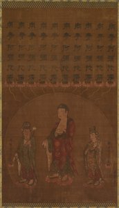 Buddha Amitabha se dvěma přítomnými bódhisattvy, 1200. od Unbekannt