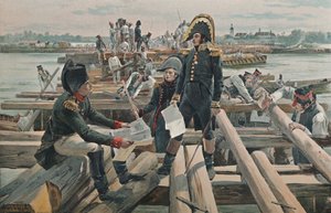 Stavba mostu na ostrově Lobau, 1809, 1896 od Unbekannt
