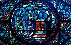 Karel Veliký dává relikvie kapli v Aix, barevné sklo, katedrála v Chartres, Francie, c1225 od Unbekannt