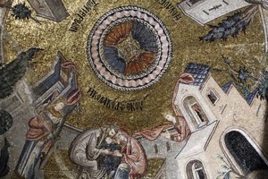Kostelní muzeum Chora : mozaika zobrazující Pannu Marii přijímající lásku od svých rodičů Joachima a Anny Istanbul Turquie od Unbekannt