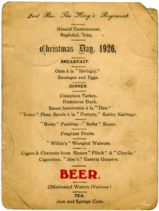Štědrý den menu, 2. prapor Kings Regiment, Irák, 1926 od Unbekannt