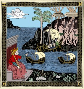 Christopher Columbus Discovering America, dřevoryt, 1493 od Unbekannt