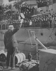 Churchill reaguje na jásot posádky HMS Prince of Wales, 1941 od Unbekannt