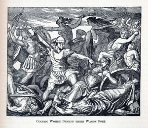 Cimbrické ženy brání svou vozovou pevnost, 1882 od Unbekannt