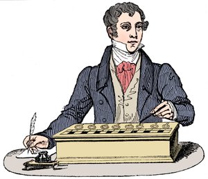 Úředník používající Pascalův sčítací stroj, 1835 od Unbekannt