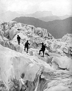 Lezení přes ledopád Bossons na cestě nahoru Mont Blanc, Švýcarsko, počátek 20. století od Unbekannt