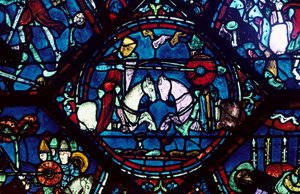 Boj mezi Rolandem a králem Marsile, barevné sklo, katedrála v Chartres, Francie, 1194-1260 od Unbekannt