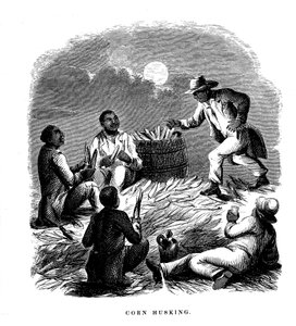 Corn Husking, mustat ihmiset kuorivat maissia, Etelä-USA, c1850 od Unbekannt