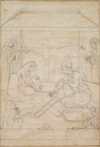 Pár hraje Chaupar na terase, c. 1790-1800. od Unbekannt