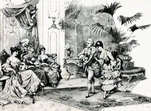 Dvorní tanec v rokokovém kostýmu. asi 1900 od Unbekannt