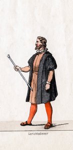 Kostýmní návrh soudního zřízence pro Shakespearovu hru Jindřich VIII., 19. století od Unbekannt