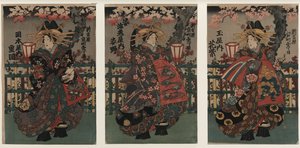 Kurtizány Shigeoka, Sugatano a Hanamurasaki. Triptych. Ze série Krásky Yoshiw od Unbekannt