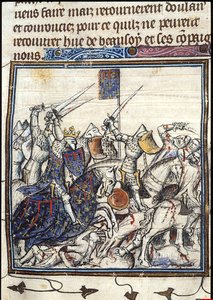 Křižáci a Saracéni bojují během třetí křížové výpravy Z Chroniques de France ou de St Denis, po roce 1380 od Unbekannt