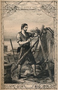 Crusoe dělá malý stan s plachtou, c1870 od Unbekannt