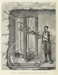Diamond Drilling Machine navrhl Georges Leschot, pub. 1883 rytina, 1883. od Unbekannt
