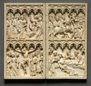 Diptych s výjevy ze života Kristova levé křídlo: Vzkříšení Lazara a ukřižování, c. 135 od Unbekannt