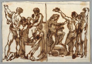 Kresba, Šalamounův soud; Plamenění Marsyase, asi 1820 od Unbekannt