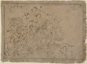Durga, Kali a matriky bojují s démonem Raktabija: scéna z Devi Mahatmya, Ka. 1780. od Unbekannt