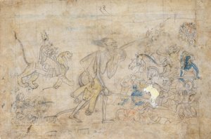 Durga a Kali se blíží ke shromážděným armádám Chandy a Mundy..., ca. 1780. od Unbekannt
