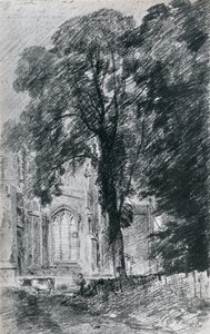 Kostel East Bergholt: část západního konce viděná za skupinou jilmů, 1812, 1925 od Unbekannt