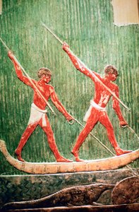 Egyptský malovaný reliéf lovu hrochů od Unbekannt