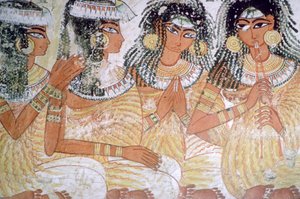 Egyptská nástěnná malba hudebníků na banketu od Unbekannt
