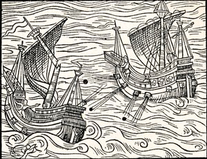 Zasnoubení mezi dvěma obchodními loděmi u pobřeží Islandu, 1555 od Unbekannt