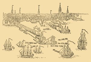 Anglické válečné lodě v Bostonu, kde se konala čajová párty v roce 1768, c1930. od Unbekannt