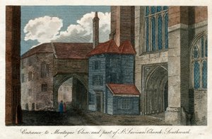 Vchod do Montague Close a část kostela St Saviors, Southwark, Londýn, 1814 od Unbekannt