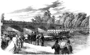 Experimenty s pontonovým mostem kapitána Fowkese na Serpentine, Hyde Park, Londýn, 1860 od Unbekannt