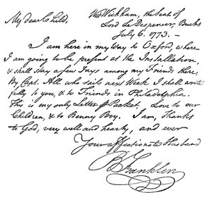 Faksimile dopisu Benjamina Franklina jeho manželce, 1773 c1880 od Unbekannt
