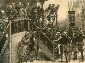 Otec John Murphy vede své nájemníky k volbám v doplňovacích volbách v Clare, Irsko, 1828 c1890. od Unbekannt