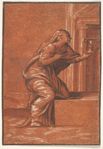 Ženská personifikace víry, která klečí a zvedá kalich v levé ruce, af..., ca. 1520-1560. od Unbekannt