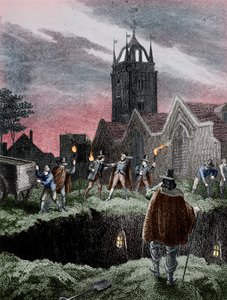 Naplňování hromadného hrobu v noci během moru v Londýně, c1665 od Unbekannt