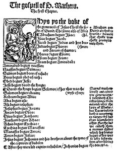 První stránka Matoušova evangelia z anglického Nového zákona Williama Tyndala, 1525 od Unbekannt