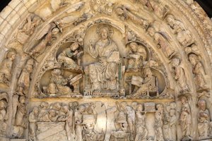 Opatství Fleury bazilika severní brána tympanon: Kristus ve slávě obklopený evangelisty Saint Benoit sur Loire Francie od Unbekannt