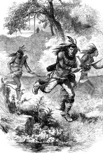 Útěk domorodých Američanů po masakru osadníků, 17. století, 1880 od Unbekannt