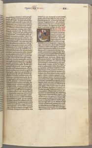 Fol. 123r, Kings III, historická iniciála E, průvodčí přinášející Abishag Davidovi..., c. 1275-1300 od Unbekannt