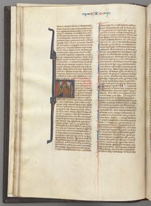 Fol. 20v, Exodus, historická iniciála H, Mojžíš a dva následovníci s deskami zákona, c. 127 od Unbekannt