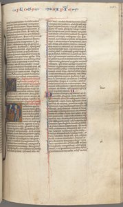 Fol. 251 r, Moudrost, historická iniciála D, Šalomoun instruuje vojáka, c. 1275-1300. od Unbekannt