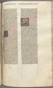 Fol. 257r, Ecclesiasticus, historická iniciála O, Sirach sedící se svitkem, nahoře poprsí Boha, c. od Unbekannt