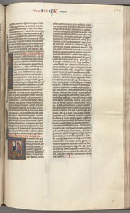 Fol. 353r, Joel, historická iniciála V, Joel sedící se svitkem, nahoře busta Boha, c. 1275-1300. od Unbekannt