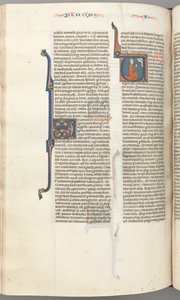 Fol. 354v, Amos, historická iniciála V, Amos klečící v modlitbě, poprsí Boha nahoře, c. 1275-1300. od Unbekannt