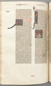 Fol. 357v, Jonah, historická iniciála E, Jonáš pohlcený velrybou, opevněné město nahoře, c. 1275- od Unbekannt
